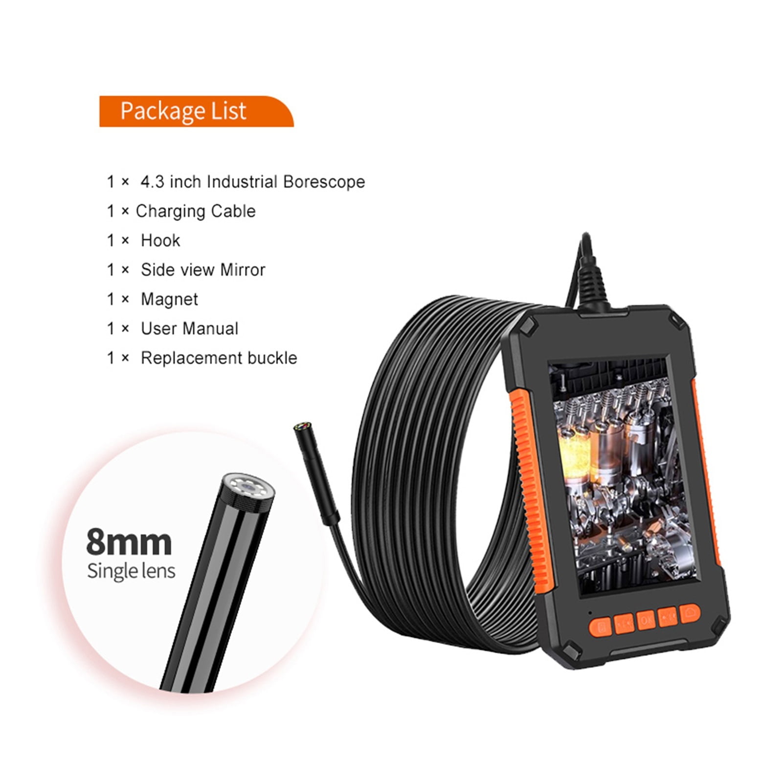 Triple Lens Industrial Endoscope, 4.3 Inch Screen Inspection Camera With 8+2 LED Lights, 1080p Sewer Camera, IP67 Waterproof Drainage Camera For Car