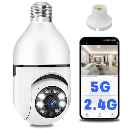 1080P Light Bulb Camera, Wireless 2.4GHz WiFi Home Security, 360° Surveillance Cam with Motion Detection Alarm Night Vision Light Socket Camera