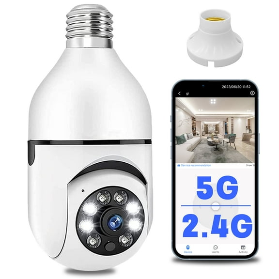 1080P Light Bulb Camera, Wireless 2.4GHz WiFi Home Security, 360 Surveillance Cam with Motion Detection Alarm Night Vision Light Socket Camera