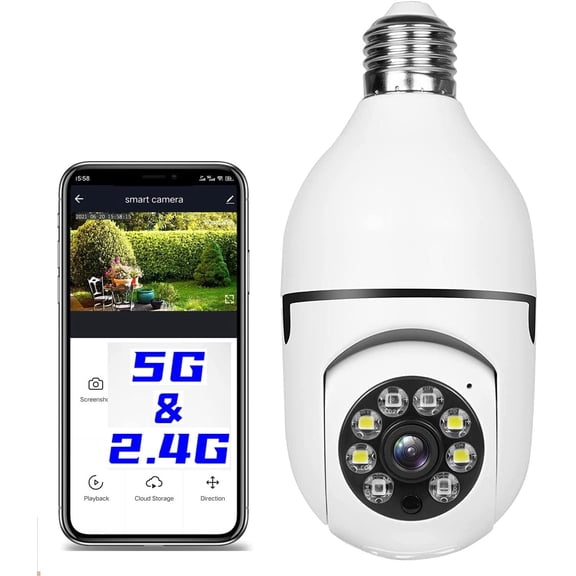 1080P Light Bulb Security Camera,360 Degree Panoramic 5G& 2.4GHz WiFi Smart Cam,Motion Detection Alarm Night Vision Light Socket Camera