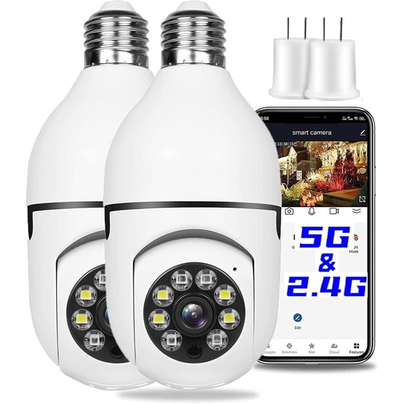 1080P Light Bulb Security Camera,360 Degree Panoramic 5G& 2.4GHz WiFi Smart Cam,Motion Detection Alarm Night Vision Light Socket Camera