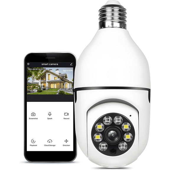 1080P Light Bulb Security Camera, 360°Panoramic WiFi Surveillance Cam, 5G & 2.4GHz Wireless Smart Camera with Color Night Vision, Two-Way Talk and Human Motion Detection