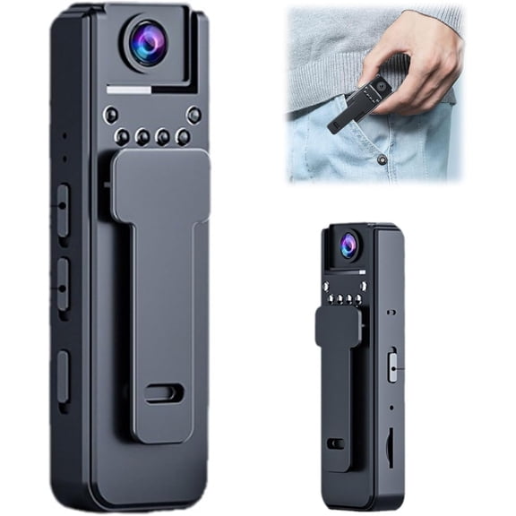1080P Mini Body Camera, Portable Pocket Video Camera with Clip & Night Vision, 180 Rotating Lens, Wide-angle Shooting, Long Power Life Support 128G Card for Police Meeting Recording Outdoor Sports
