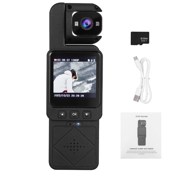 Supvox Wearable 1080P Body Camera with Rotatable Lens for Vlogging and Meetings Black
