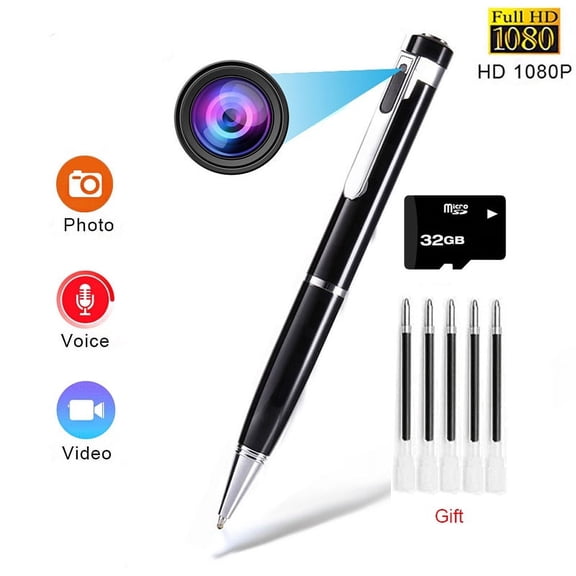 1080P Mini Pen Camera Hidden Camera Pen Portable Camcorder Voice Recorder Pen,5 ballpoint pen refills,With 32GB Micro SD Card