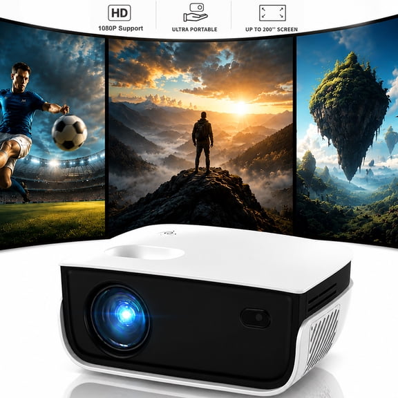 TOPVISION Mini Projector with Bluetooth, 1080P Outdoor Movie Projector with Keystone Correction, 240'' Giant Screen, Compatible with TV Stick, Phone, PS5, HDMI, USB for Home, Bedroom, Outdoor Use