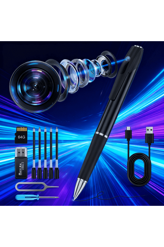 1080P Mini Spy Camera Pen 64GB , USB Rechargeable Hidden Camera - One-Button Operation for Security Surveillance, Business Meetings & Personal Recording