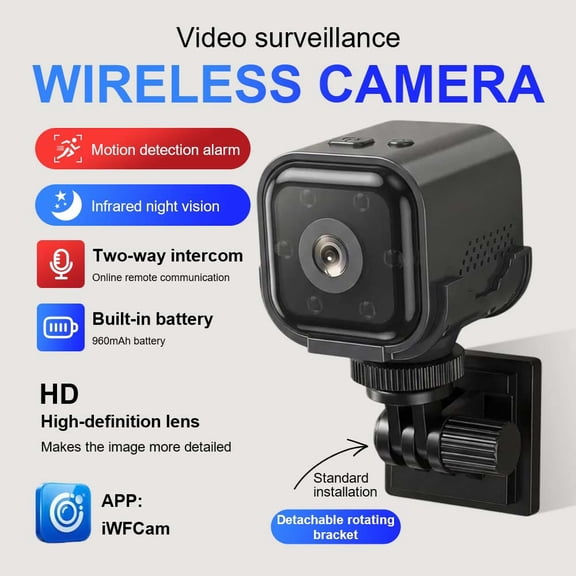 1080P Mini WiFi Security Camera Wireless HD Home Surveillance Camera with Night Vision Motion Detection, Rechargeable Battery, SD Card Recording, Remote Viewing