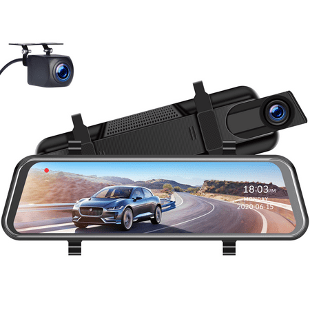 1080P Mirror Dash Cam for Cars with 10-inch IPS Full Touch Screen Waterproof Backup Camera Rear View Mirror Camera Black