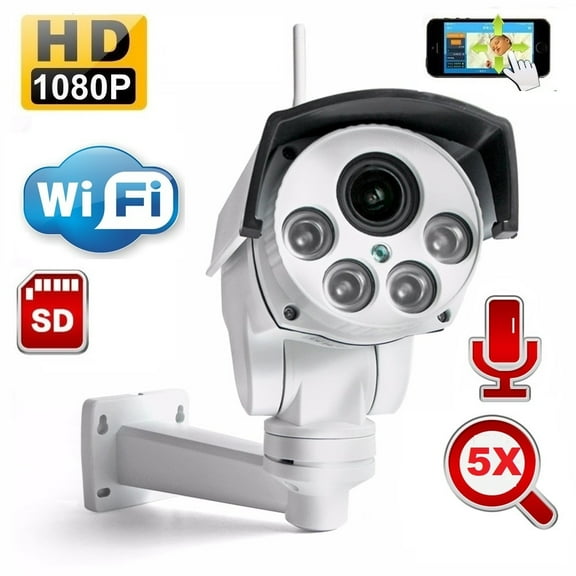 1080P Outdoor Bullet PTZ WiFi Security Camera,Pan Tilt Zoom (5X Optical Zoom) Wireless Surveillance CCTV IP Camera IP66 Waterproof,165ft Night Vision,Support Max 128GB SD Card