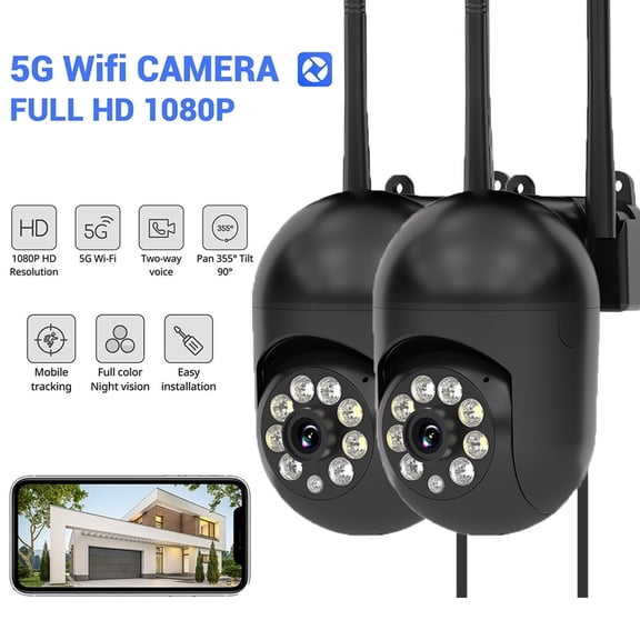1080P Outdoor Security Camera, 5G WIFI, 360° Pan/Tilt Wi-Fi Camera with Color Night Vision, Motion Detection, 2-Way Audio & Dual-Band Connectivity 2PCS