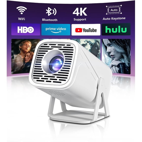 1080P Portable Smart Mini Projector with WiFi 6 and Bluetooth, Built-in Apps & 4K Supported, Native Full HD Movie Projector, Compatible with TV Stick/HDMI/Smartphone
