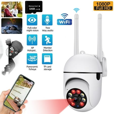 1080P Security Camera 5G WIFI IP Camera with 32GB Card, 360° View, Night Vision, Motion Detection and Alarm, IP66 Waterproof, Two-Way Audio