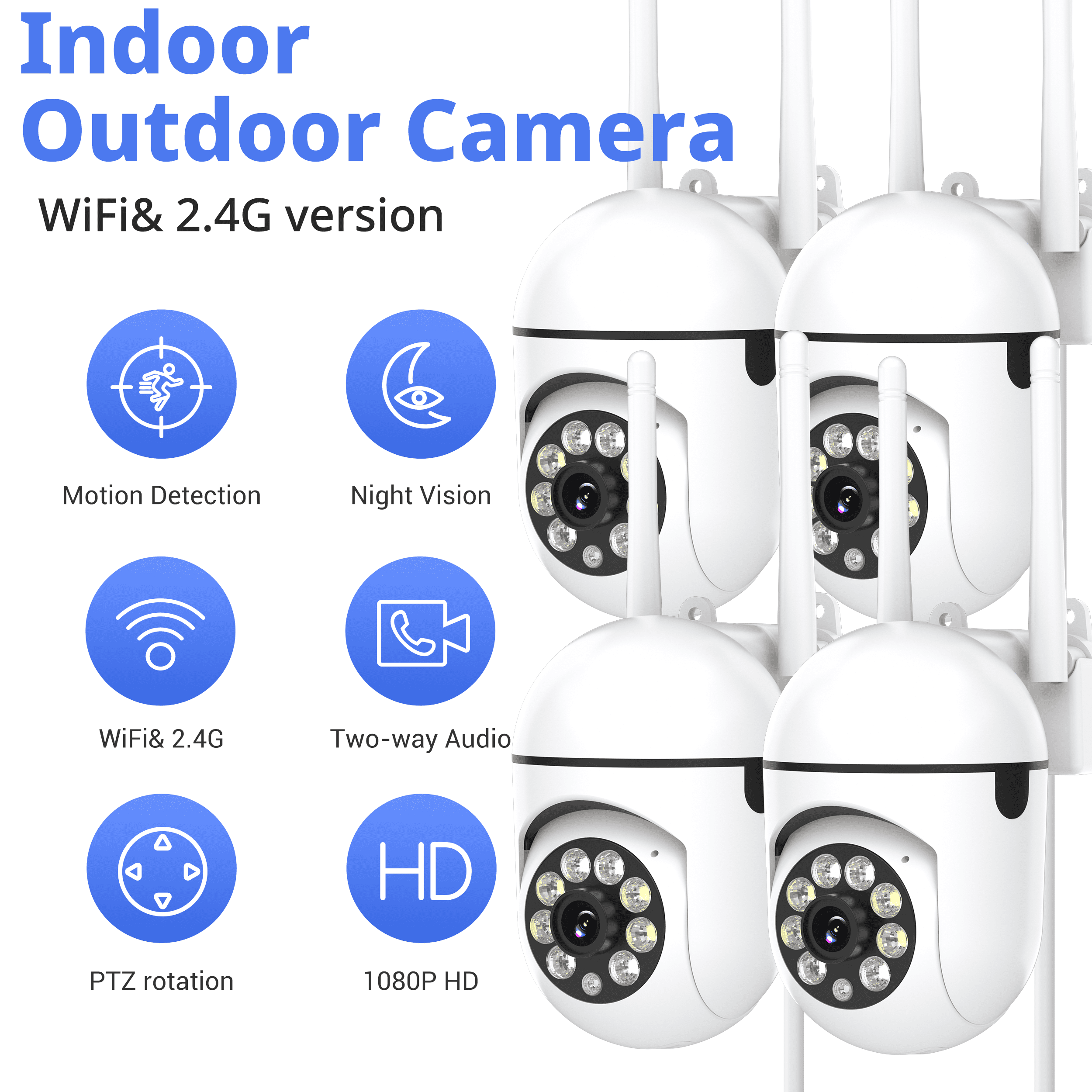 1080P Security Camera Outdoor 360 View Pan/Tilt Camera for Home Security Outside with Color Night Vision, Motion Detection, 2-Way Talk, 2.4GHz Wi-Fi, 4 Pack