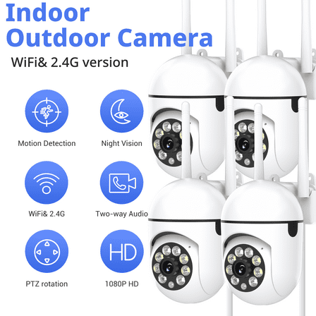 1080P Security Camera Outdoor 360 View Pan/Tilt Camera for Home Security Outside with Color Night Vision, Motion Detection, 2-Way Talk, 2.4GHz Wi-Fi, 4 Pack