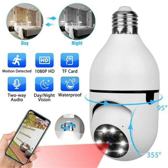 1080P Security Camera,Wi-Fi Light Bulb Pan Tilt Surveillance CCTV Camera with Voice Intercom,Motion Detection & Alerts, Remote View, Night Vision for Indoor, Outdoor Use