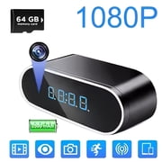 1080P Smart Clock Camera with Wi-Fi, Remote View, Audio/Video Recording & 64GB Card for Indoor Security, Home Office Monitoring