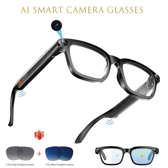 1080P Smart Video Glasses with 163-Language Translation, 8MP Ultra-Wide Camera, Wireless Music & Calls, Video Audio Recording for Cycling, Driving, Fishing, Office & Travel