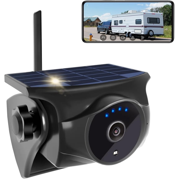 1080P Solar  Backup Camera -  Hitch Rear Front Camera with Night Vision, 365-Day Standby, ,   for Horse Trailer RV   for Phone Pad