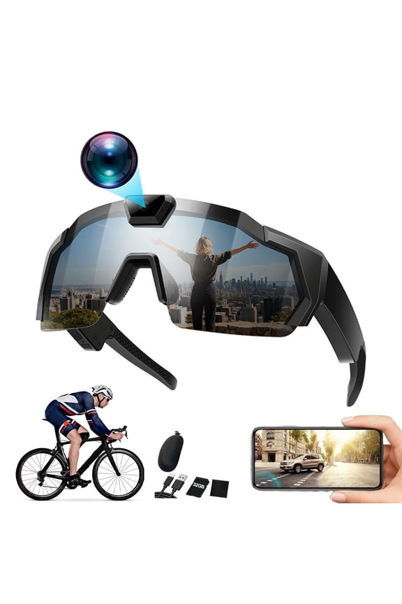 1080P Sports Camera Glasses, Hands-Free Video Recording Sunglasses with WiFi App & 120° Wide Angle