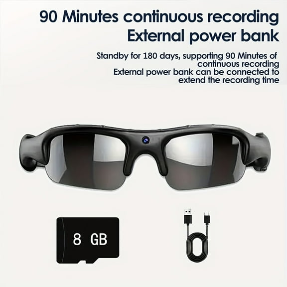 1080P Sports Camera Glasses, Wearable HD Video Glasses for Riding & Running, Portable Outdoor/Indoor Recorder with 64GB Card, Black