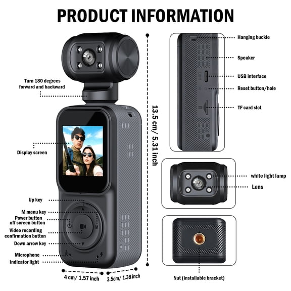 1080P Sports Camera with 130 Wide-Angle, 10-Hour Battery, 1.5" IPS Rotatable Screen, USB Charging, Perfect Gift