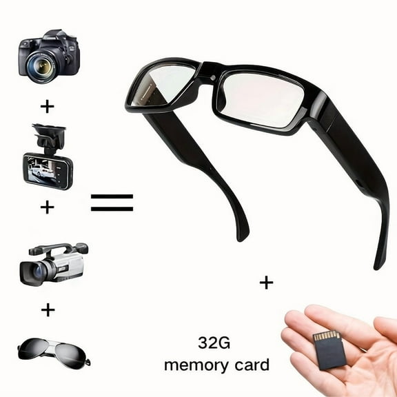 1080P Video Glasses, Wearable Portable Camera Glasses, Sports Camera, Body Camera Glasses, Sports Glasses, Hands-free DV,  Perspective Recording With 64GB Storage Card
