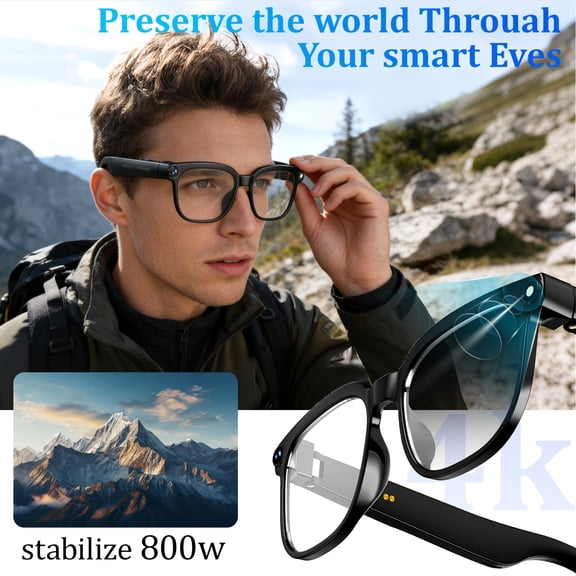 1080P Video Glasses with 8MP Camera, 4K Recording, 164-Language Real-time Translation, Wireless Music/Calls, for Outdoor, Driving & Office Use