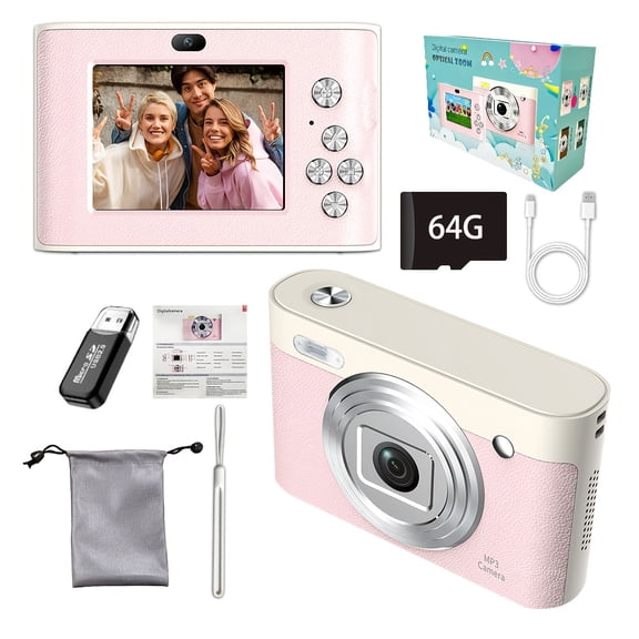 1080P Vlog Camera with 2.4" LCD, Rechargeable, 64GB TF Card, Manual Mode, Webcam for YouTube, Portable Digital Camera for Beginners