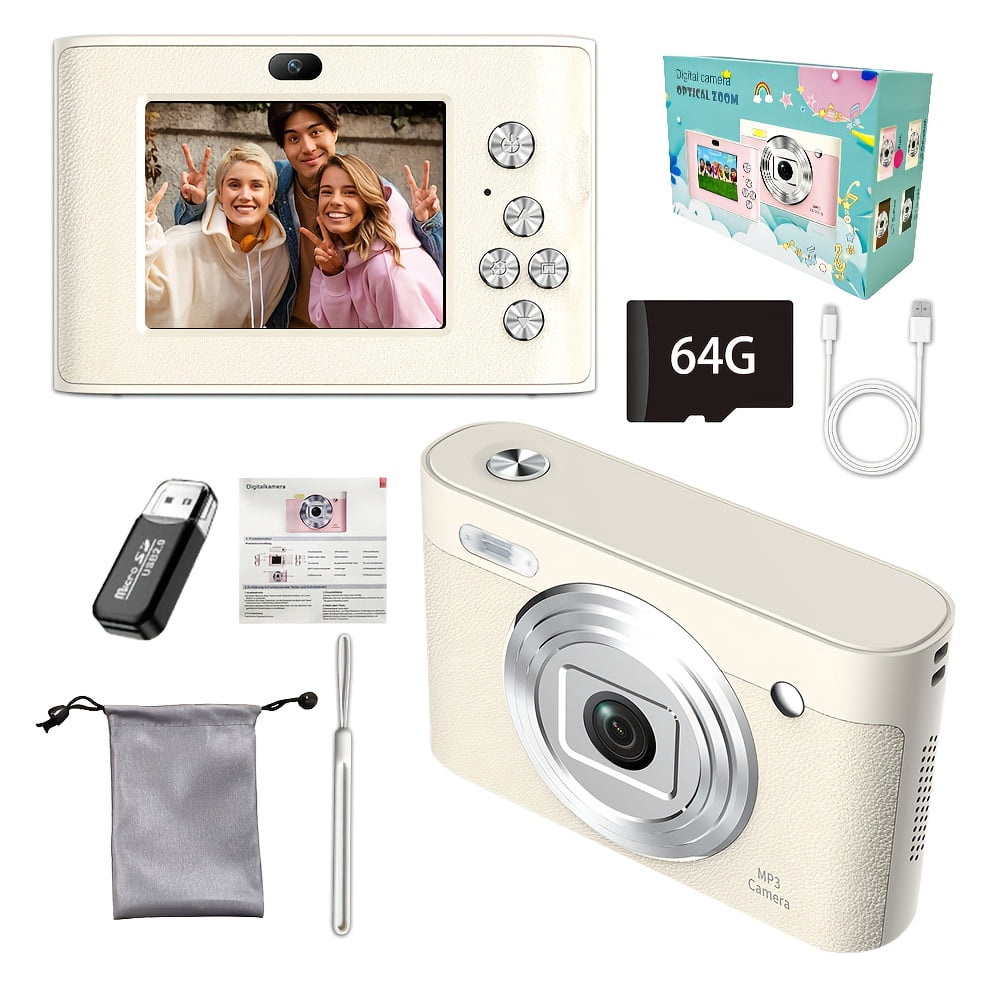 1080P Vlog Camera with 2.4" LCD, Rechargeable, 64GB TF Card, Manual Mode, Webcam for YouTube, Portable Digital Camera for Beginners
