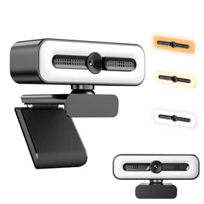 1080P Webcam with Microphone, Webcam with Ring Light, Webcam for PC, Plug and Play USB Webcam for PC, Desktop, Laptop, Meeting, Streaming, Active Light Correction, Auto-Focus