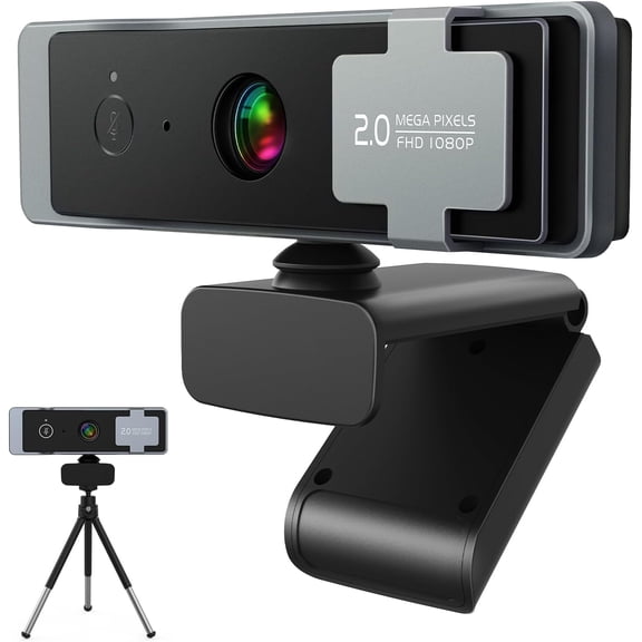 1080P Webcam for PC, Computer Camera with Privacy Cover & Tripod, Dual Noise-Cancelling Microphones, Ideal for Zoom, Skype, Video Calls & Conferences