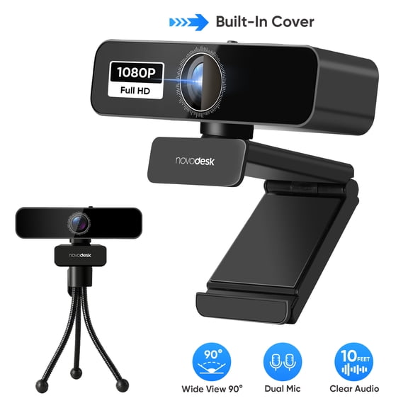 1080p HD Webcam with Dual Microphone with Stand/Privacy Cover/Tripod Stand,Noise Reduction for Desktop and Laptop,with Privacy Cover and Webcam Tripod Stand