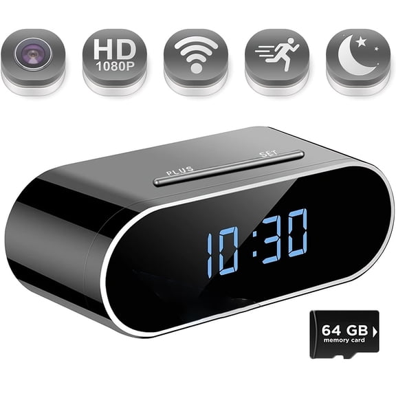 1080P WiFi Clock Surveillance Camera 2.4GHz Battery Powered Night Vision Motion Detect Loop Recording 64GB Card Home Office Warehouse