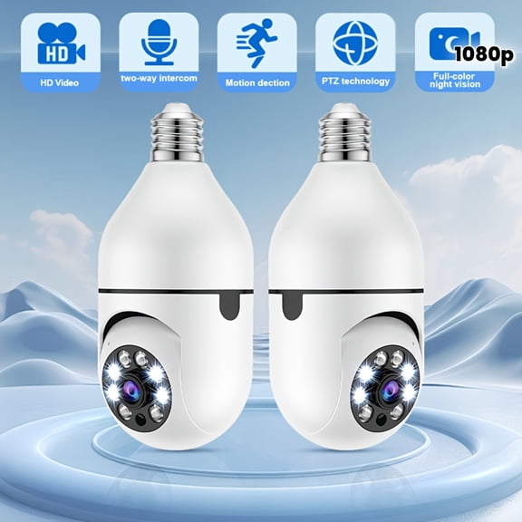 1080P WiFi Security Camera Indoor, 355 Panoramic HD Bulb Camera with Night Vision, Two-Way Audio, Motion Detection, App Control for Home, Pet Monitoring