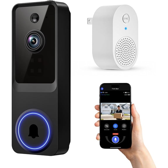 1080P Wireless Home Security Doorbell Camera with Receiver, AI Human Detection, Real-Time Alerts, 2-Way Audio, Battery Powered, Night Vision, Cloud Stora, 2.4Ghz Wi-Fi