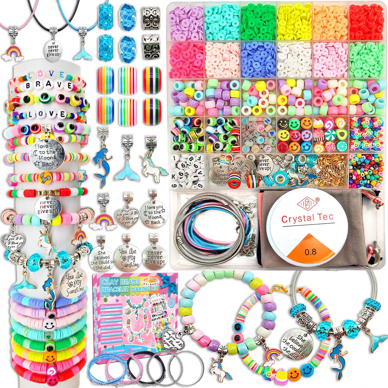 1080Pcs Toy Bracelet Making Set Multicolor Pendant Jewelry Making Set Supplies Easter Basket Gifts Unicorn/Mermaid Crafts Birthday Gifts