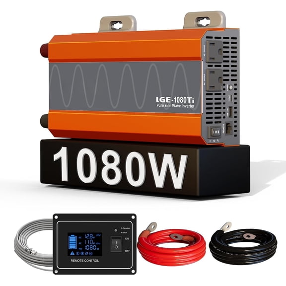 1080W Pure Sine Wave Inverter 12V to 110V Ultra Quiet, -Changing Design | 12V to 120 Converter for , RV, Camping, Off-Grid & Outdoor Adventures?DC to AC (LGE-12V-1080Ti)