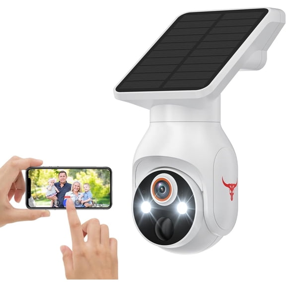 1080p Camera with Solar Panel, 2.4G WiFi Only, AI Human Detection, 2-Way Audio, Color Night Vision, Indoor/Outdoor Cam, Cloud Storage (Sold Separately)