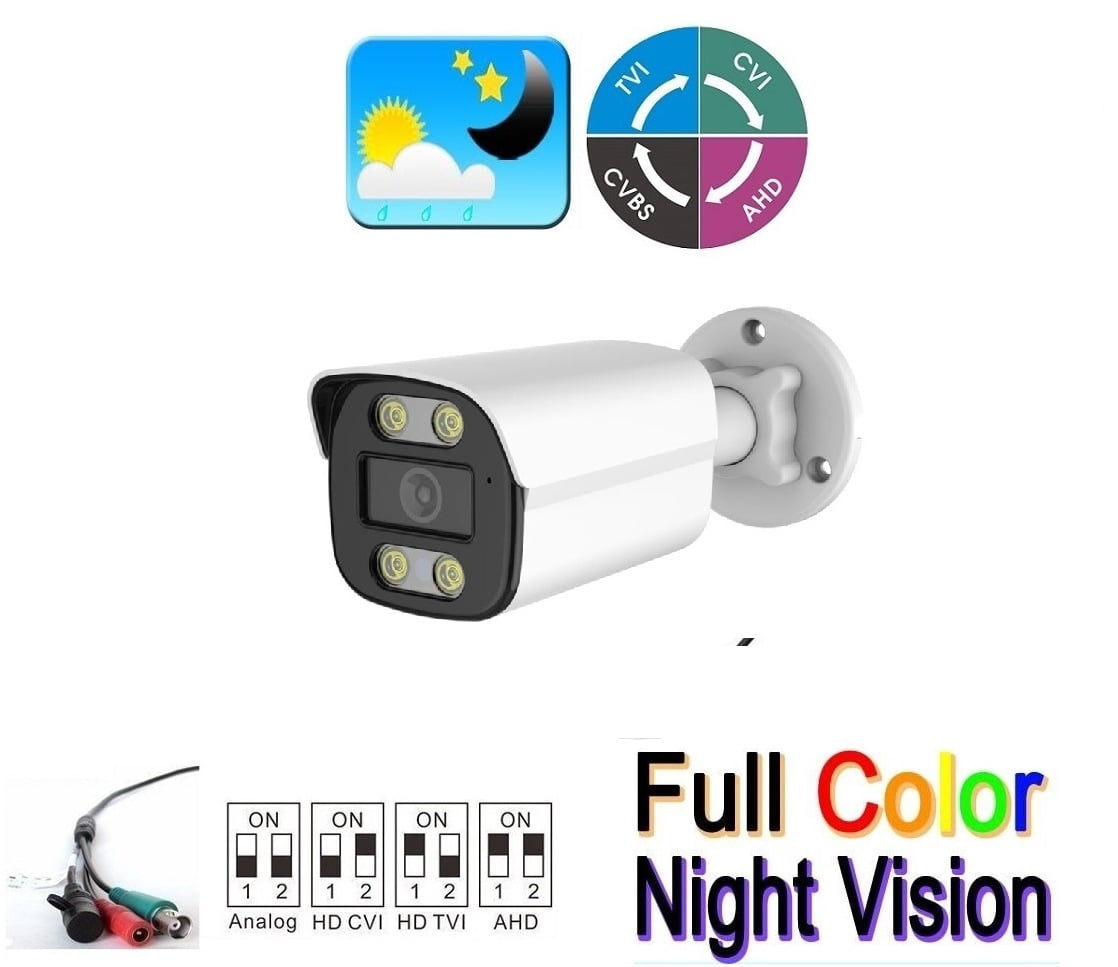 1080p Color Night Vision Security Camera, 4-in-1 AHD/TVI/CVI/CVBS CCTV Bullet Wired Add-on Camera, White