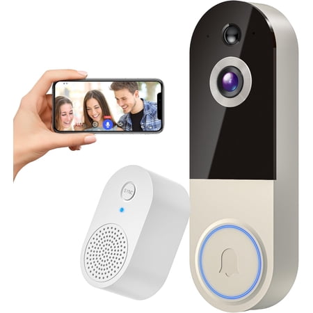 1080p Doorbell Camera with Receiver, AI Human Detection, 2-Way Audio, Night Vision, Cloud Storage (Sold Separately), Real-Time , Rechargeable -, 2.4Ghz