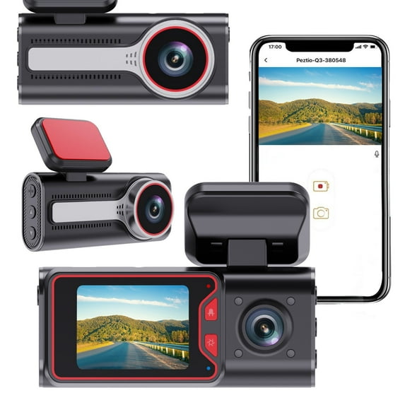 1080p HD Dual Camera Car Dashcam, 170° Wide Angle Front and Rear View, Night Vision, Collision Detection, Loop Recording, 2.0-inch Display, WiFi, Parking Monitoring, Easy Installation