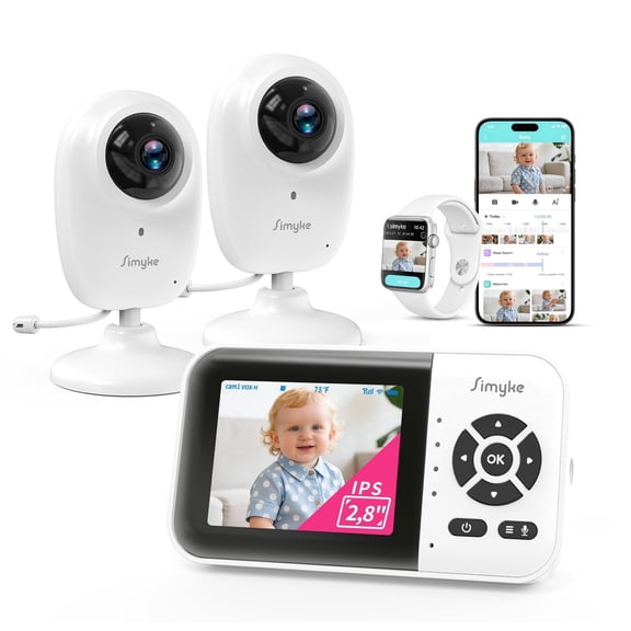 1080p Smart 2Camera Video BabyMonitor,Wifi On/Off Switch,2.8" inch Display or WiFi Remote Access,NightVision,1500ft Long Range,2-Way Talk,Sound Alert,Temperature Sensor,Lullabies Feeding Remind