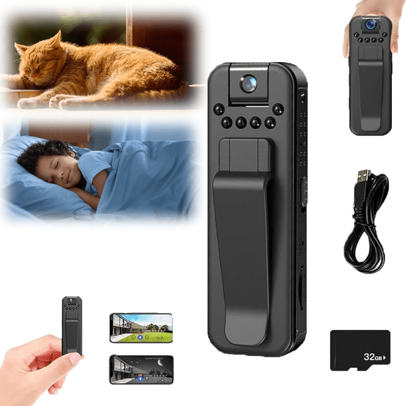 1080p Underwater Camera Mini Body Cam, Infrared Night Vision Portable Recorder, Hd 1080p Rechargeable Mini Body Camera with Night Vison&Rotating Lens, with Hidden Camera (WIFI-32G card)