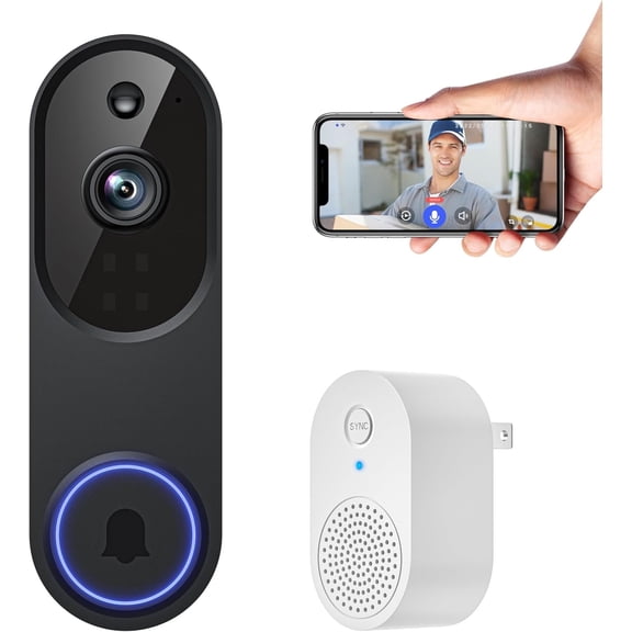 1080p Video Doorbell Camera , Doorbell Receiver Included, Live View, AI Human Detection, 2.4G WiFi, Night Vision, Cloud Storage, , Indoor Outdoor