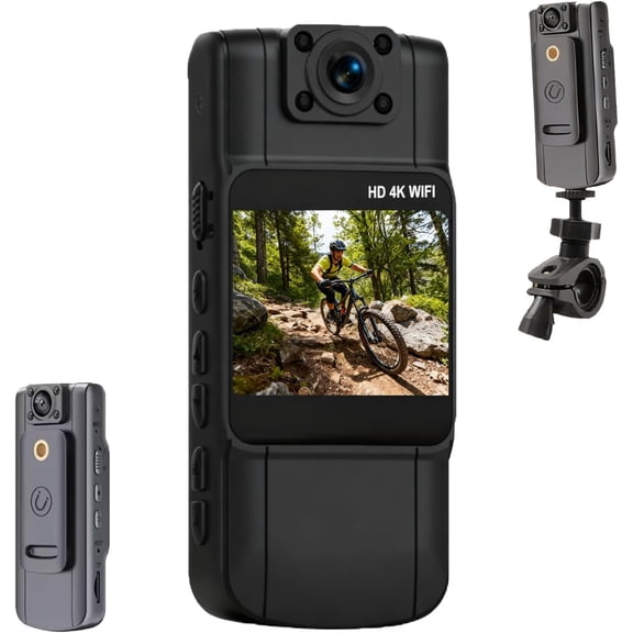 1080p Wearable Body Cam & Bike Mount Bundle - Mini Video Recorder with 180° Swivel Lens, Night Vision, and Long-Lasting Battery for Cycling & Security