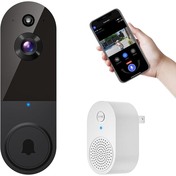 1080p Wireless Video Doorbell Camera with Indoor Receiver, AI Human Detection, 2-Way o, Night Vision, Cloud Storage, Real-Time Alerts, Smart Home Protection (Black)