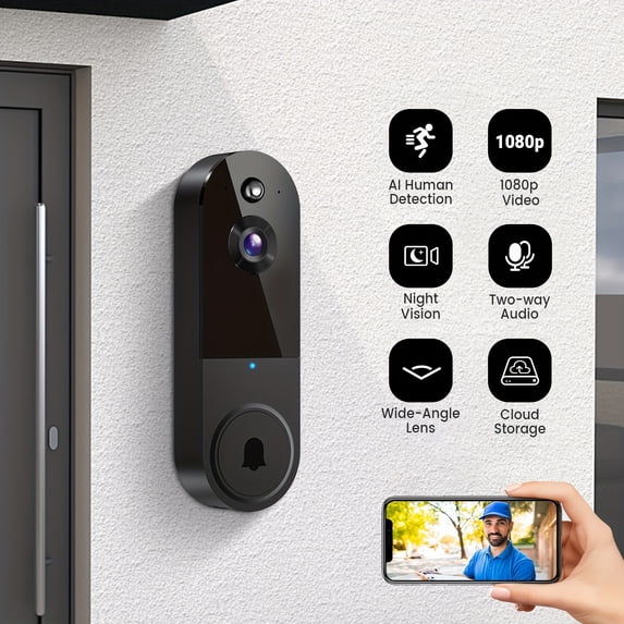 1080p Wireless Wi-Fi Video Doorbell Camera with Night Vision, Two-Way ...