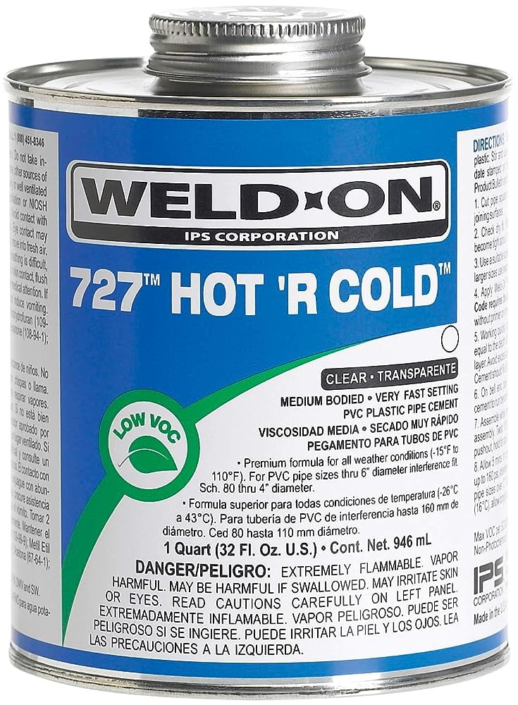 10841 727 'R Cold PVC MediumBodied HighStrength Solvent Cement Very FastSetting and LowVOC