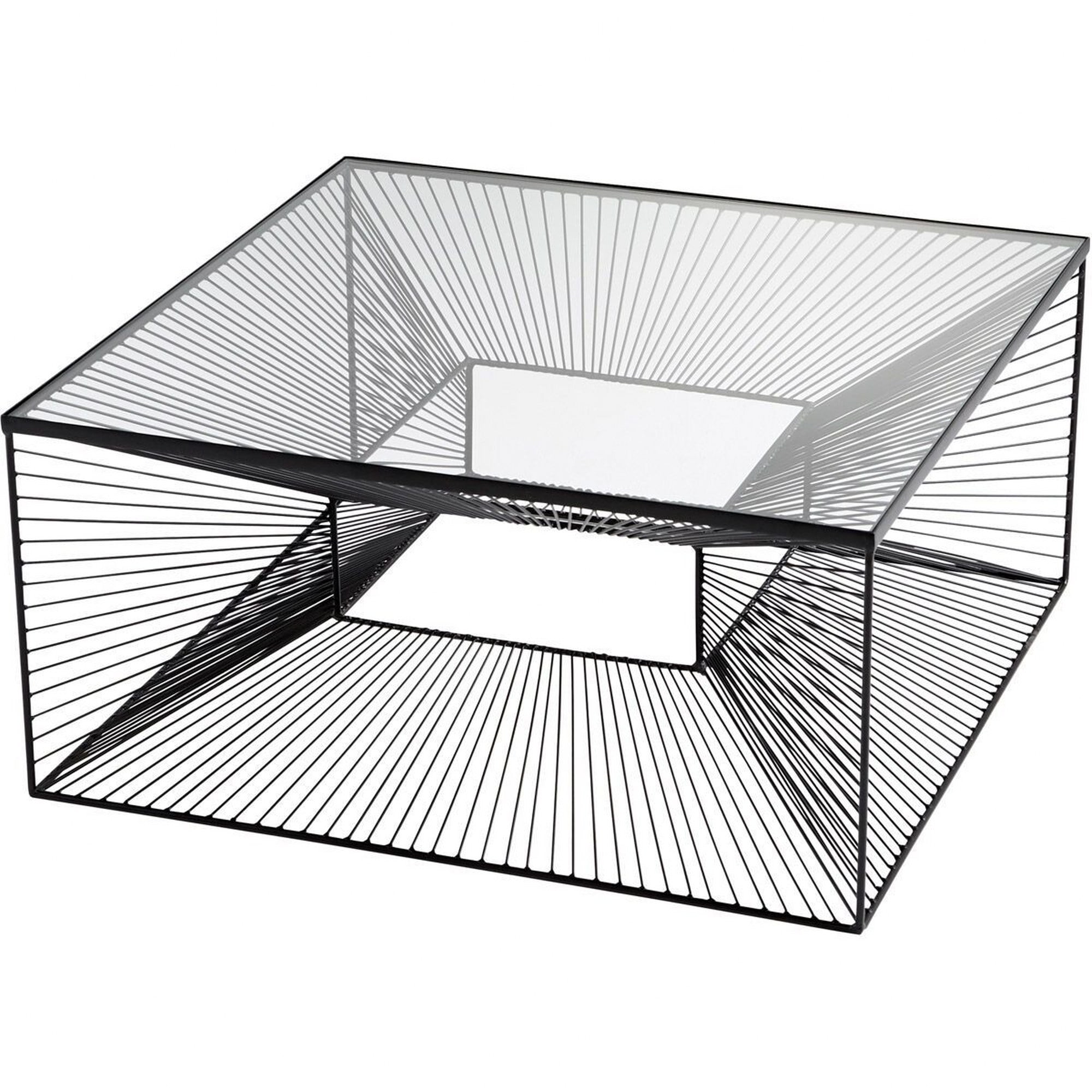 Transitional Square Gray Metal and Glass Outdoor Coffee Table
